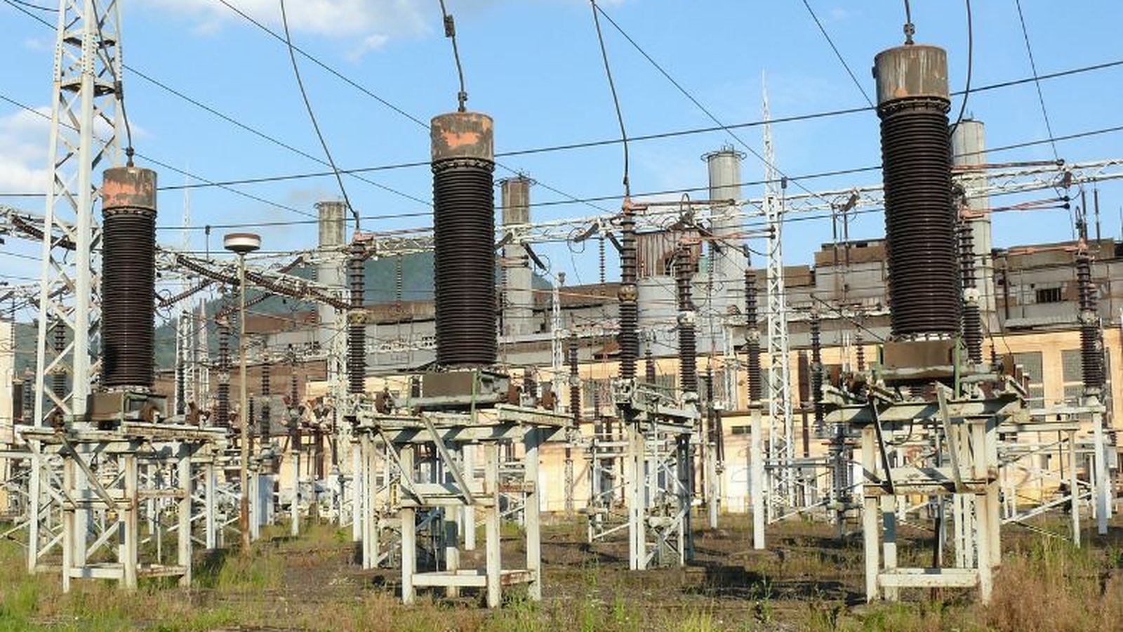 Outdoor electrical substation with HV equipment and busbars